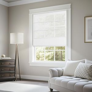 BERISSA Light Filtering Roman Shades for Windows Cordless,Jacquard Fabric Sheer Roman Blinds,Privacy Window Shades for Door Windows,Bedroom,Office,Easy to Install,See Through White,Custom Size