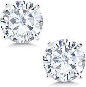 Gem Stone King 14K White Gold Forever Classic Moissanite from Charles & Colvard Stud Earrings For Women (1.60 Cttw, Round 6MM)