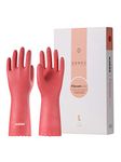 LANON 3 Pairs wahoo Skin-Friendly Dishwashing Cleaning Gloves, Reusable Kitchen Gloves, Cotton Flocked Liner, Waterproof, Non-Slip, Rococco Red, Small