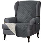 CHUN YI Reversible Wing Chair Covers,Wingback Armchair Slipcovers with Two Elastic Bands,Washable Replacement Couch Cover for Living Room,Furniture Chair for Pets and Kids(Gary)