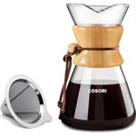 COSORI Pour Over Coffee Maker, 8 Cup Glass Coffee Pot&Coffee Brewer with Stainless Steel Filter, High Heat Resistance Decanter, Measuring Scoop Included, 34 Ounce,Transparent