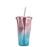 SILENCIO Travel Colorful Stainless Steel Tumbler with Straws Double Wall Vacuum Insulation Mug Tumbler with Spill Proof Sipper Cap for Travellers, Office Purpose, Camping, Sports (550ml)