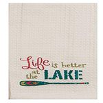 Kay Dee Embroidered Waffle Towel, Life at The Lake-White, 18x28x1