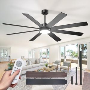 addlon 72 Inch Large Ceiling Fans with Lights, Black Ceiling Fan with Remote Control, Reversible, 5CCT, Dimmable, DC Motor, Modern Ceiling Fan for Living Room, Kitchen, Patio Indoor/Outdoor Use,