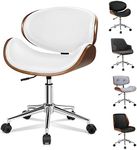 ALFORDSON Wooden Office Chair Leather Computer Chair with Bentwood Seat Executive Home Desk Chair Height Adjustable Swivel Task Chair Kids Adult Armchair with Mid Back Study Living Room (Malvar White)