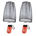 2 Pcs Midge Head Net with Storage Bag Face Net Mesh Nylon Mosquito Head Net for Outdoor Hiking Camping Climbing Fishing and Walking