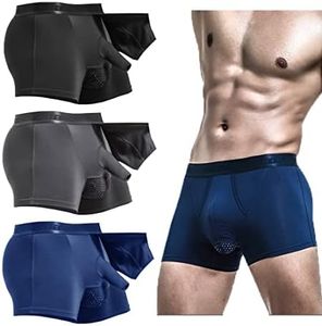 Feelonger Men's Trunks redundant Prepuce Physical Therapy Front Open Breathable Bulge Boxer Briefs Separated Pouch underwear (US, Alpha, XX-Large, Regular, Regular, Black+Blue+Grey)