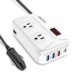 Bapdas 200W Car Power Inverter DC 12V to AC 110V Car Charger Adapter with PD 25W USB-C, QC3.0 and Dual USB Ports Car Plug Outlet-White