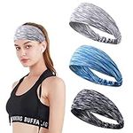 3 Pcs Sports Headbands for Men and Women,Wide Headbands Workout Sweatbands Elastic Non Slip Hairband Yoga Running Head Band