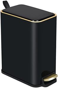 Small Bathroom Trash Can with Lid Can Mute Soft Close -5 Liters/1.3 Gallon Vintage Office Kitchen Retro Luxury Pedal Trash Can Wastebasket - Small Garbage Can for Home Bedroom- Stainless Steel(Black&Gold)