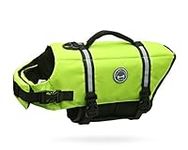 VIVAGLORY Ripstop Dog Life Jacket for Small Medium Large Dogs, Dog Swimming Boating Vest with Enhanced Buoyancy & Visibility, Bright Yellow