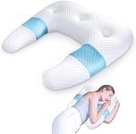 SAHEYER Pillow for Side Sleeper, Odorless Body Pillow for Adults Shoulder Pain Relief, U-Shaped Memory Foam Orthopedic Contour Support Pillows for Neck, Back, Arm with Removable Washable Cover, Blue