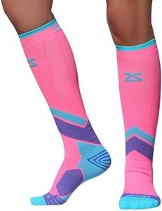 Zensah Tech+ Compression Socks - Knee High Running Socks for Sports, Travel, Made in Italy (Coral/Mint/Purple, Small)