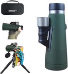 2024 New Andmars 12x56 ED High Power Monocular for Adults. Waterproof Telescope with Box, Phone Adapter and Tripod. FMC Coated & BAK4 Prism. for Birding Hiking Hunting. (Green)