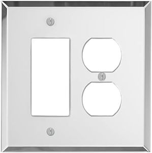 Switch Hits Plain Glass Mirror Outlet Wall Plate | 1 GFI Rocker - 1 Duplex | 5.25" x 5.25" | Professional Quality Glass Mirror Switch Plate Covers For All Configurations