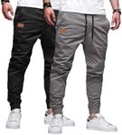 JMIERR Joggers for Men Casual Travel Essentials Pants with Pockets and Elastic Waistband, 2 Pack, 5XL, Black/Medium Grey