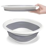 9L Collapsible Washing Up Bowl - Folding Hand Wash Basin, Plastic Washing Up Bowl, Retractable Water Storage Basin, Portable Food Storage Camping Bowl, Multipurpose Outdoor Travel Basin (L Grey)