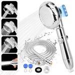 Shower Head, High Pressure Shower Head and Hose 2m Set, Portable Adjustable Water Saving Shower Heads Universal Replacements to Increase Pressure with 3 Mode Function, for Adult/Children/Pets/Bathroom