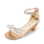 DREAM PAIRS Girls Sandals Ankle Strap Square Toe Low Heel Bow Flower Dress Shoes,Size 13 Little Kid,Champagne-Rhinestone,SDSD2421K