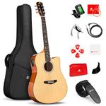 Vangoa Electric Acoustic Guitar Kit for Beginners Adults Full Size Cutaway Acoustic Guitar Bundle Set with Built-in Pickups Bag Tuner Strap Capo Picks Cable, Glossy Natural