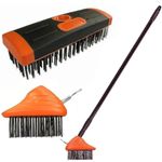 3 in 1 Telescopic Weed Remover Brush Wire Head Paving Decking Clean Scrub Moss Weed Remover Tool Wire Brush Scraper Set with Metal Broom & Weed Removal Head (Orange)