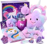 Unicorn Gifts for Girls Age 5 6 7 8 9 10 Soft Unicorn Secret Diary Light Up Plush Toys Star Pillow Headband Eye Mask Water Bottle Necklace Unicorn Toys Birthday Presents Gifts Girl Kids 3-12 Year Old