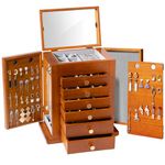 ProCase Large Jewelry Box, 7-Layer Wooden Jewelry Boxes for Women, Jewellery Holder Organixzer Storage Case with Mirror for Earrings Bracelet Necklace Watch Ring for Dresser -Brown