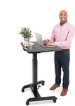 Stand Steady Multifunctional Mobile Podium Desk | Portable Sit to Stand Lectern with Pneumatic Height Adjustment & Tilting Desktop | Rolling Laptop Stand | Mobile Desk for School, Home, Office (Black)