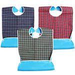 kuou Adult Bibs, Adult The Eldly Bib Adult Washable Dining Bibs for Elderly （3 Pack,Red,Green,Blue）