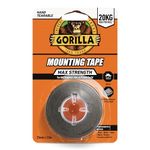 Gorilla Max Strength Indoor Mounting Tape, 25mm x 1.5m – Heavy-Duty Double-Sided Tape for Permanent Bonds | Hand Tearable & Mesh Reinforced for Strength