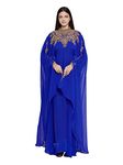 ANIIQ Women Kaftan Farasha Caftan Long Maxi Dress Long Sleeves Georgette Ethnic, Bridal, Evening, Party, Wedding Dress with Free Matching Scarf, Color- Royal Blue, Size- Free