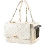 NewEle Fashion Dog Purse Carrier for Small Dogs with 2 Super-Large Pockets, Holds Up to 10lbs PU Leather Pet Carrier, Cat Carrier, Airline Approved Puppy Purse Carrier for Travel (White, Small Size)