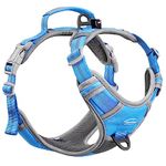 ThinkPet No Pull Harness Breathable Sport Harness with Handle-Dog Harnesses Reflective Adjustable for Medium Large Dogs,Back/Front Clip for Easy Control M Light Blue