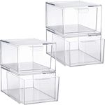 YIEZI Stackable Makeup Organizer Storage Drawers, 4.4'' Tall Acrylic Bathroom Organizer，Clear Plastic Storage Bin for Vanity, Under Sink, Kitchen Cabinets, Pantry Storage and Home Organization, 4 Pack