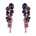 EVER FAITH Bridal Rhinestone Crystal Wedding Teardrop Clip-on Earrings Purple Gold-Tone