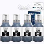 LCL T522 522 Black Ink Refill Bottles High Capacity Replacement for ET-2803 ET-4800 ET-2720 ET-2840 ET-2400 ET-2800 ET-4810 ET-4700 ET-1110 ET-1810 ET-2710 ET-2810 ET-2811 ET-2820 (4-Pack)