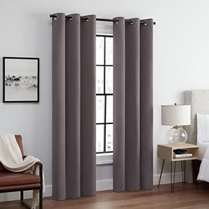 ECLIPSE Andover Solid Tripleweave Thermal Blackout Grommet Curtains for Bedroom (2 Panels), 42 in x 108 in, Grey