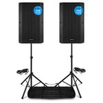 Pair of Active PA Speakers Bi-Amplified 15 Inch 2000w Two-Way VSA15 DJ Sound System with Stands