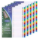 komstuon A4 Plastic Folder Dividers Multi Colours 1-31 Number,5 Sets,File Dividers Multipurpose Index Dividers for Home,School and Office