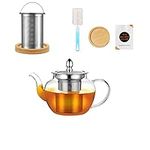 PluieSoleil Round Glass Tea Pot Borosilicate Glass Teapot with Tea Filter,Small Teapots for 2,Glass Teapot for Gas Stove for Lose Tea/Coffee (400ML)