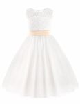 FEESHOW Flower Girls Kids Heart Cutout Back First Communion Dress Wedding Party Pageant Dress White 2