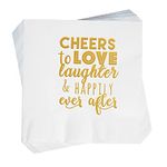 Cheers To Love Laughter Wedding Cocktail Napkins - 50 Pcs Wedding Napkins Reception - 3 Ply Bridal Shower Napkins, Rehearsal Dinner Napkins, Engagement Napkins for Engagement Party Decorations - White