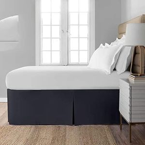 Pleated Bed Skirt with Split Corners-Pleated Dust Ruffle - 15" Tailored Drop Easy Fit,100% Microfiber Soft,Sheen & Luxurious Look - Bed Skirts (Dark Grey -Twin)