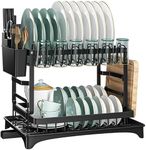 Lucario Countertop Dish Drainer, Space-Saving Folding Dish Drying Rack, Rust-Proof Carbon Steel Over The Sink Dish Rack, Carbon Steel Dish Rack, Dish Rack for Kitchen Counter, Water Drain(304 Rack)