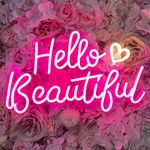 Hello Beautiful Neon Sign for Wall, Bedroom Decor, Aesthetic Neon Light for Studio, Salon, Bar, Warm White Neon Lights with Dimmer Switch, Gifts for Women, Valentine's Day Gifts, 43 X 27cm