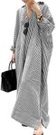 utcoco Womens Striped Long Sleeve Dress Casual Loose Button Down Cotton Maxi Shirt Dress, Black, Medium