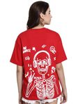 Fabflee Women's Cartoon Regular T-Shirt (FB-NW-Oversize-505_XL_Red