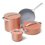 Caraway Cookware+ Collection - Specialty Cookware Set - Petite Cooker, Stir Fry Pan, Rondeau, & Stock Pot - 3 Lids & Storage Organizer Included - Perracotta