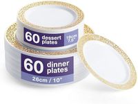 MATANA 120 Premium White Plastic Plates with Gold Lace Rim - 60 26cm Dinner Plates, 60 19cm Dessert Plates - Elegant & Reusable Party Tableware for Weddings, Birthdays, BBQ, Parties