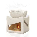 Pure Source India Ceramic Clay Candle Operated Aroma Burner Oil Diffuser, Extra Large Bowl, with 1 Tealight, 4 Inch, (White Dotted)